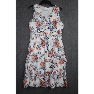 Lucky Brand Dress 12 Floral Boho Midi Tiered Ruffle White Multi Sleeveless